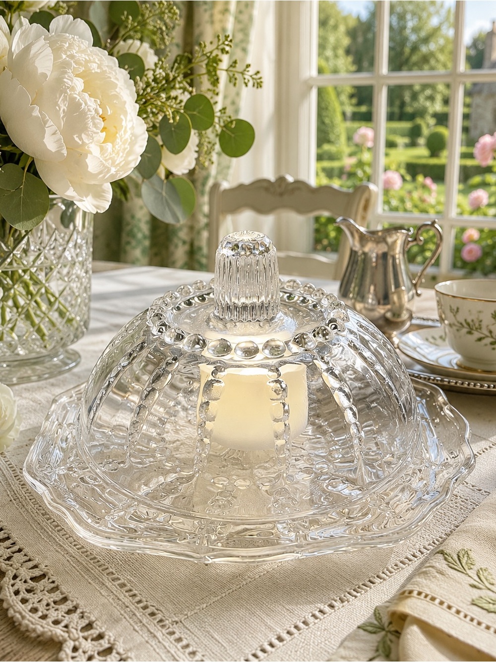Vintage Federal Glass Columbia Butter Dish Fairy Lamp Cottage Decor